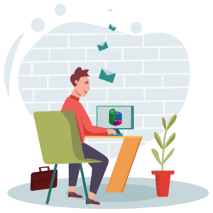 Man Working on workstation with Plant Pot, Office Bag and Letter Illustration for Social Media and website Banners