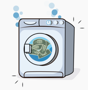 Animated washing machine with Dollar Bill in video and PNG file format for Social Media