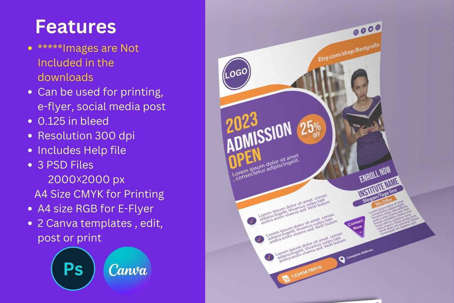 school flyer psd, canva school admission flyer