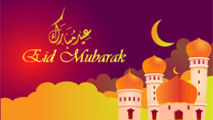 EID Mubarak Vector Template|Eid Vector Greeting card | Eid Calligraphy with Moon and Clouds Vector Image