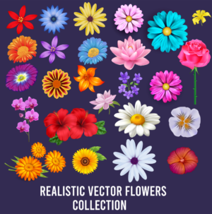 Realistic Vector Flowers Bundle | Multi Coloured Vector Flower Collection | Ready to use, Customizable Flower Vectors