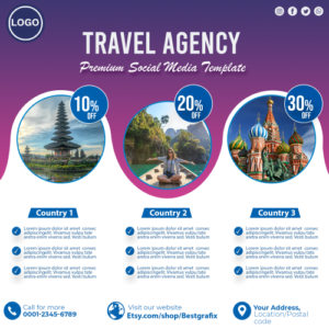 Travel Agency Template for Social Media post design