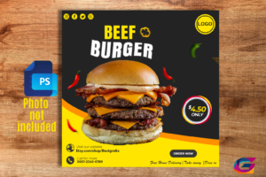 Burger Poster, Restaurant Menu Social Media Flyer, Food Flyer Template