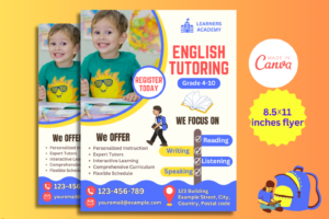 Tutor Flyer Template,English Tutoring Flyer, Canva Editable Flyers