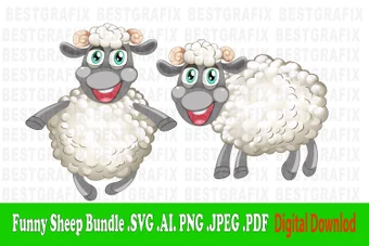 Funny Sheep Clipart SVG,Two Sheep SVG Bundle for Printing