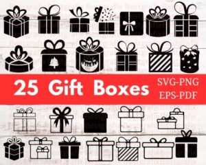 SVG box templates, Gift Box SVG for Cricut, SVG gift template,Christmas Present SVG, Gift Box Svg to use in Cricut and Silhouette as cut files for t-shirts, mugs, cards, mobile covers, cushions , bags, tags etc, or clipart in Christmas themed designs!