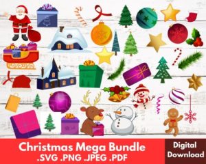 Christmas Clipart Bundle, CHRISTMAS SVG Bundle, Santa SVG snowman Chrismtas ornaments svg, Christmas Png Bundle ginger breadman svg