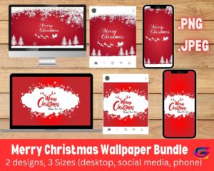 Christmas wallpapers for Mac Windows Phone | Red Xmas Wallpapers | Xmas posts for social media 2 Designs 3 Sizes PNG JPEG Digital wallpaper