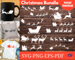 Santa's Sleigh svg,Christmas Clipart Bundle,Reindeer SVG, Flying Santa Sleigh silhouette, Santa Sleigh Clipart Santa Claus