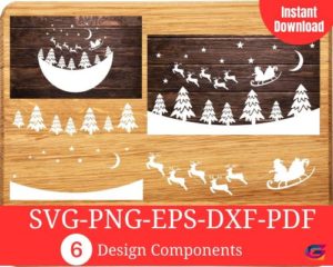Santa's Sleigh svg, Christmas svg,Christmas night SVG, Santa's Sleigh Reindeers svg, Reindeer svg, Flying Santa Sleigh svg