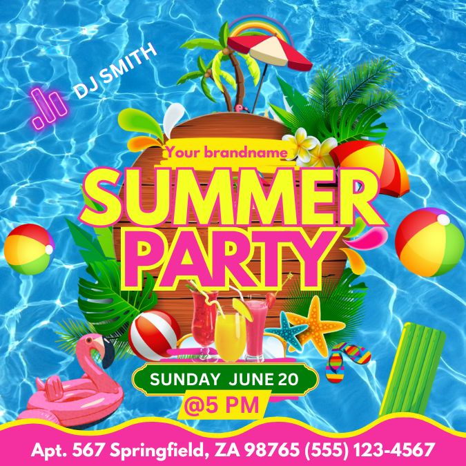 Summer Party Invitation | Summer Party Poster | Canva Template